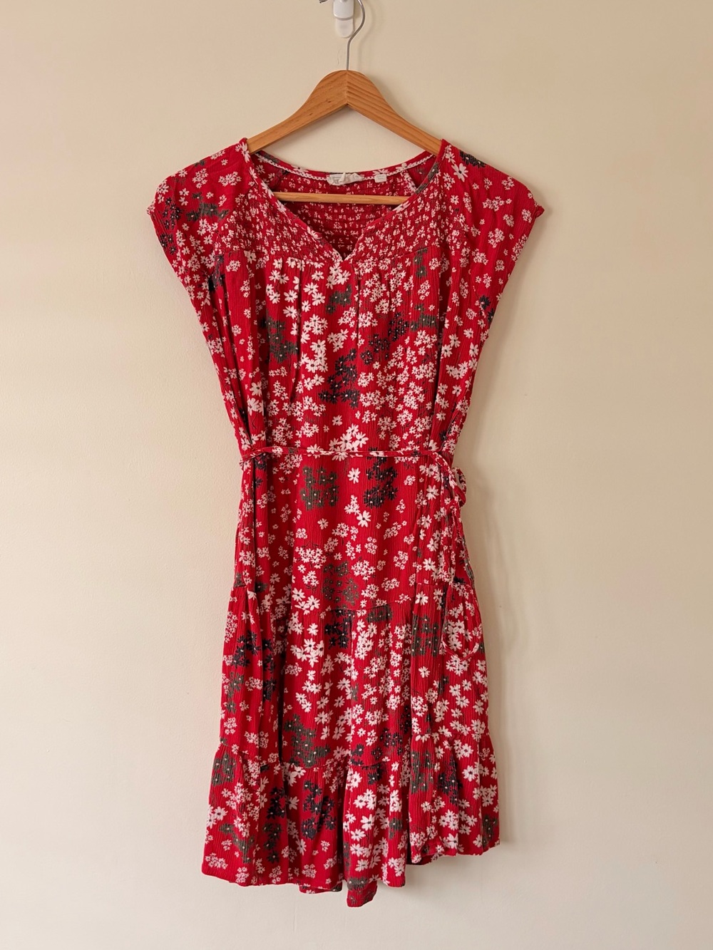 Fat Face Red Floral Tie-Waist Dress